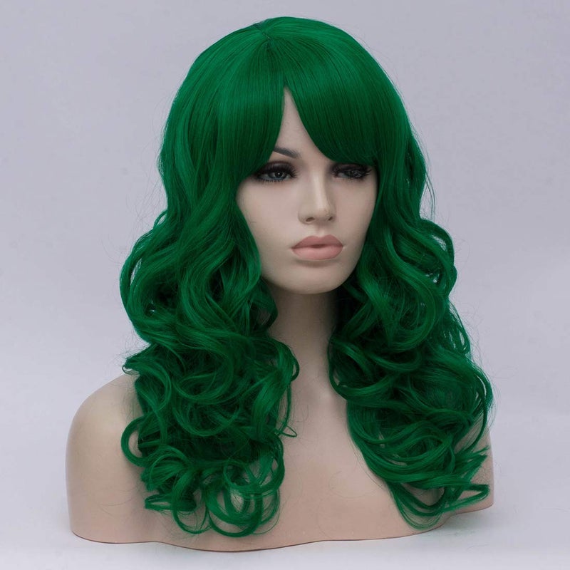 ساينج لين شعر مستعار Cying Lin بطول 45.72 سم طويل مجعد باللون الأخضر الداكن من ألياف النحل المقاومة للحرارة شعر صناعي للحفلات التنكرية بيلوكا (أخضر داكن) - Image 2